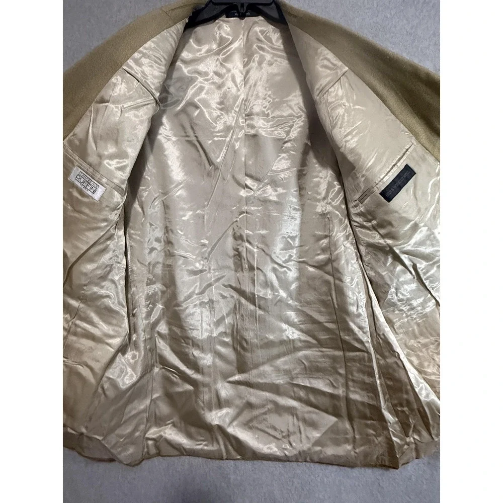Gianfranco Ruffini‎ Blazer Sport Coat Mens 48L Tan Silk Wool Check Long Jacket